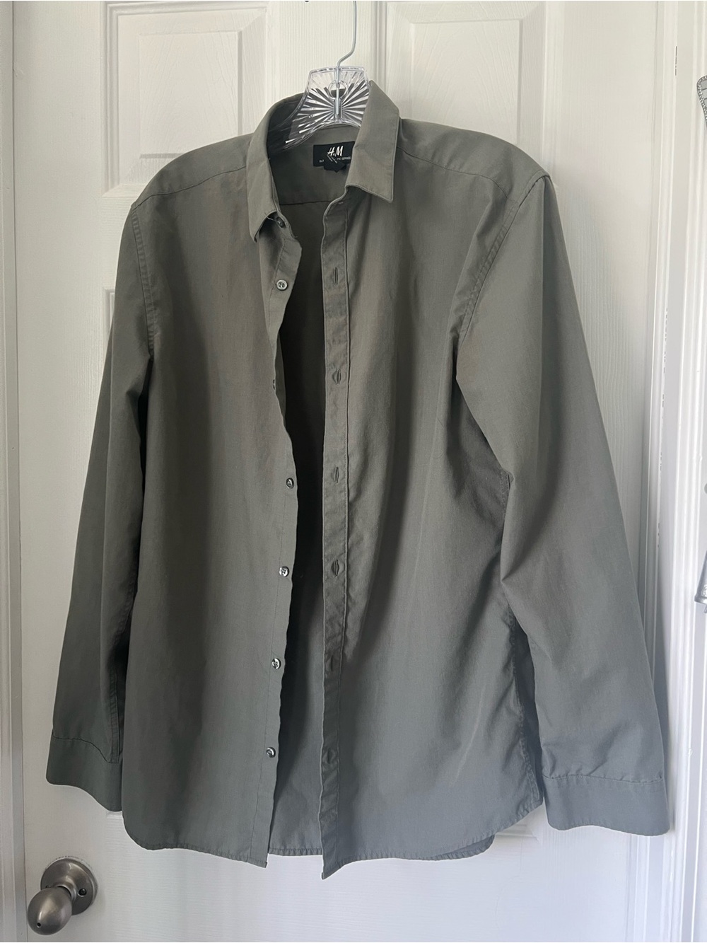 H&M Slim Fit Dark Olive Green Shirt with Label Detail